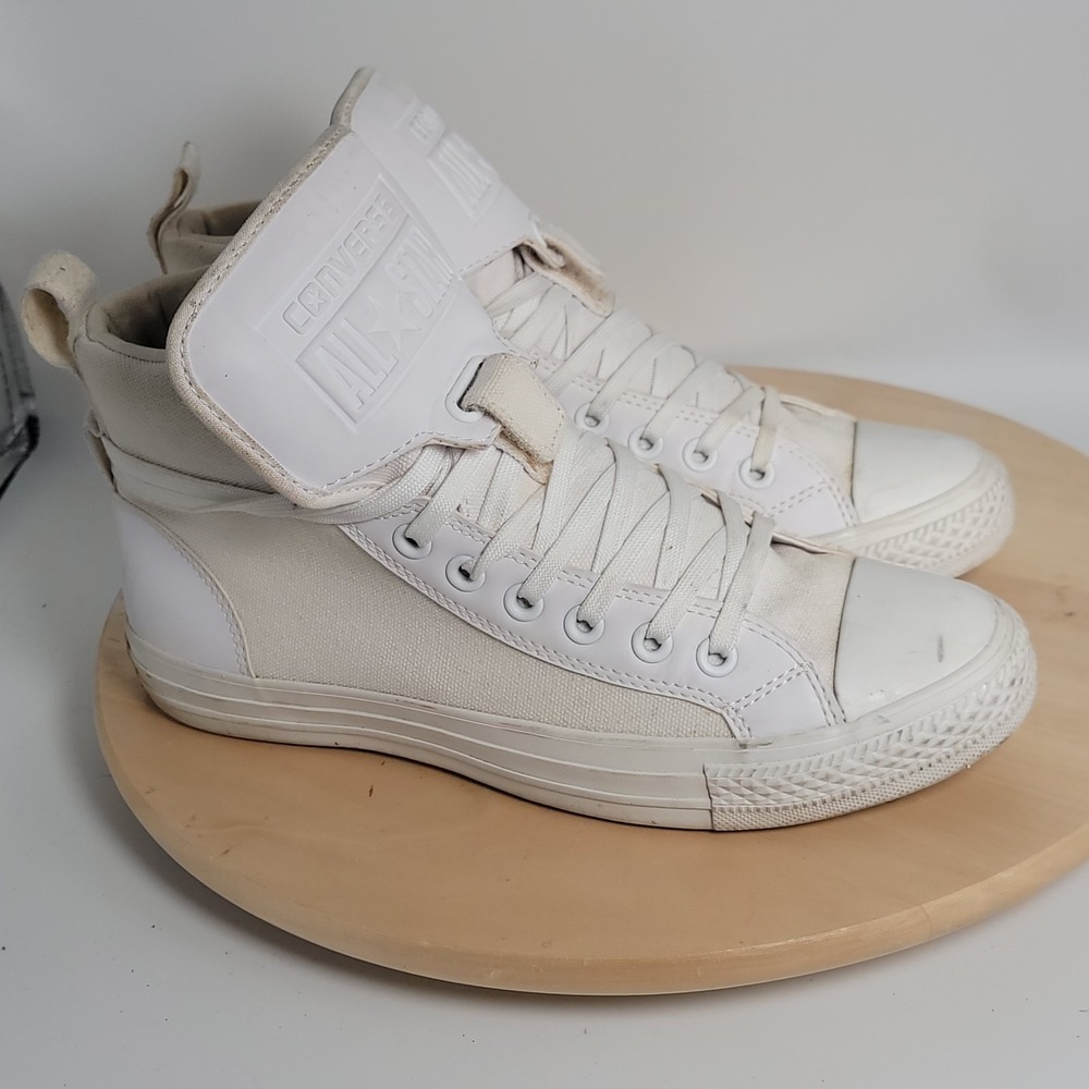 Converse All Star Men Size 8 White Canvas Sneaker Women 10 Mid Top Thick Tongue